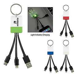 3-in-1 Clear View Light Up Cable Key Ring